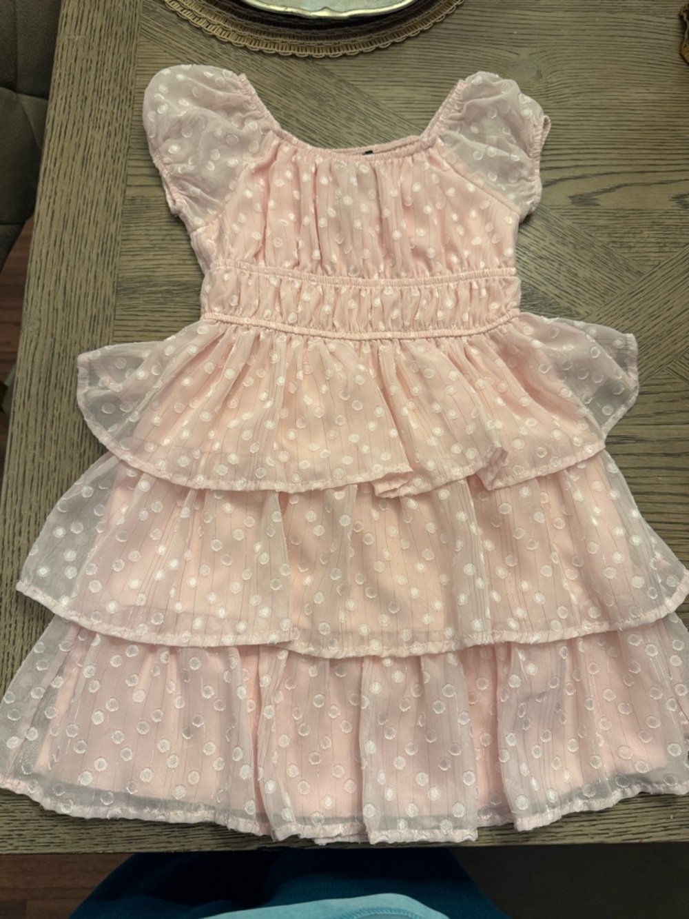 Xtraordinary Light Pink Polka Dot Tiered Mesh Dress